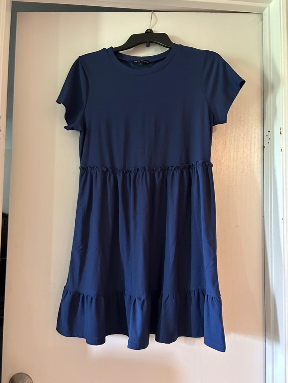 As U Wish Navy Blue Short Sleeve Tiered Dress Women